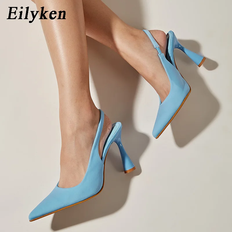 

Eilyken/Новинка; Модные женские туфли-лодочки с острым носком; Милые летние туфли без задника на шпильке; Цвет синий, оранжевый; Женские вечерни...