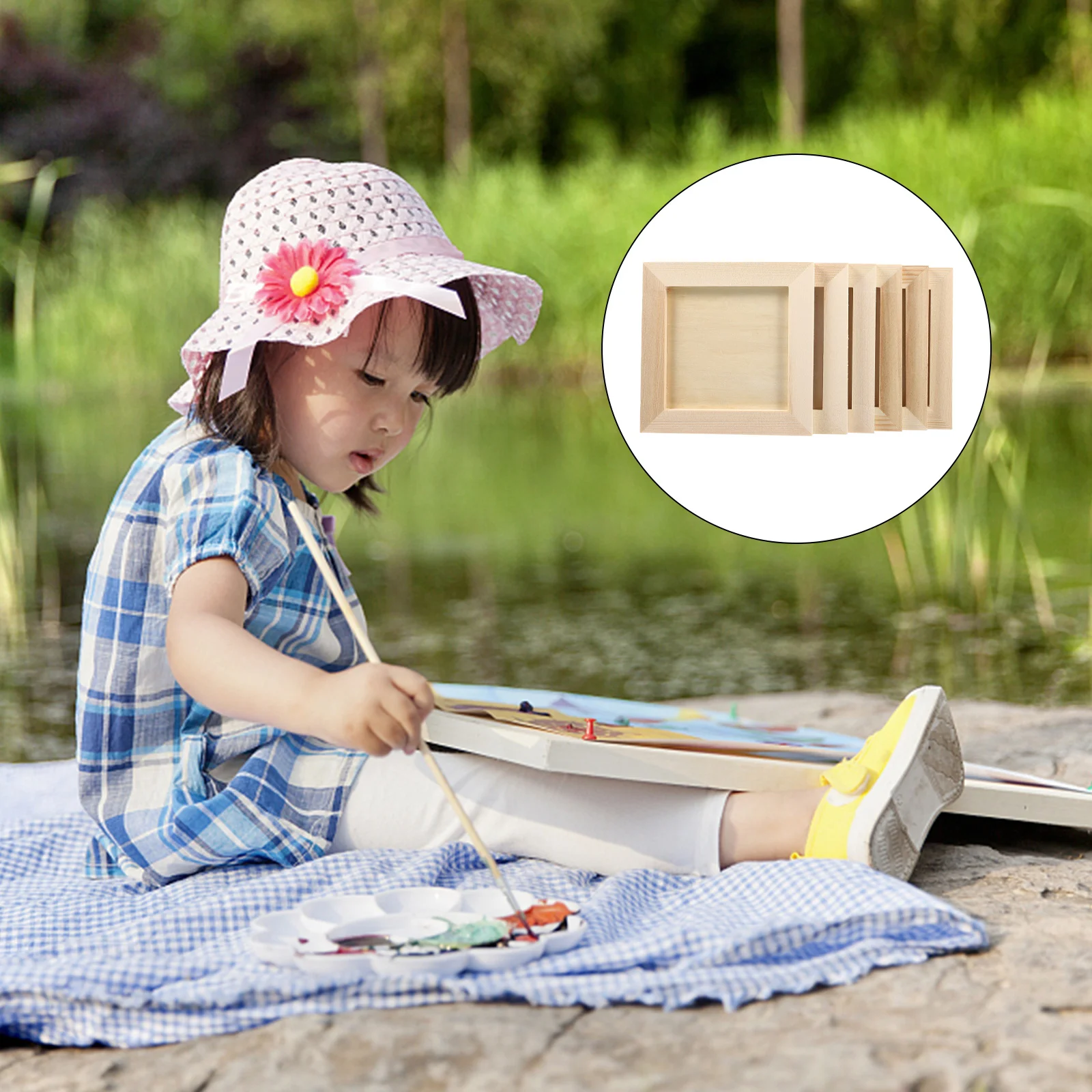 

6Pcs Wood Picture Frames Natural Wood Photo Frame Wooden Frames for Oil Painting 3D Clay Crafts Wall