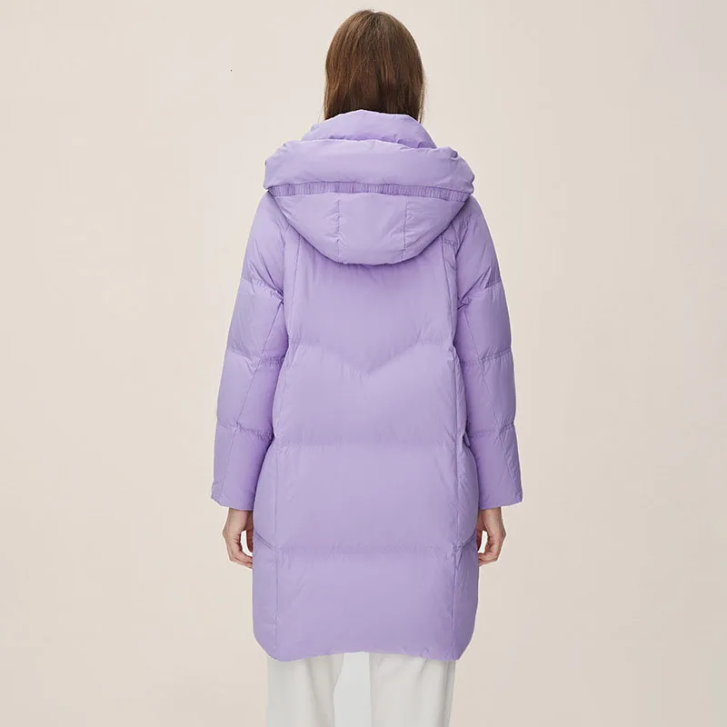 Women Hooded Down Coats Winter White Duck Jacket Mid Length Jackets Fashion Keep Warm Windproof Snap Zip Thick Cashmere Clothes