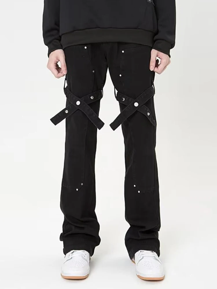 Four Seasons Men's Jeans Korean Trend Letter Print Loose Raw Edge Jeans Hip Hop Design Trousers Streetwear Ins Hot Sale JEANS