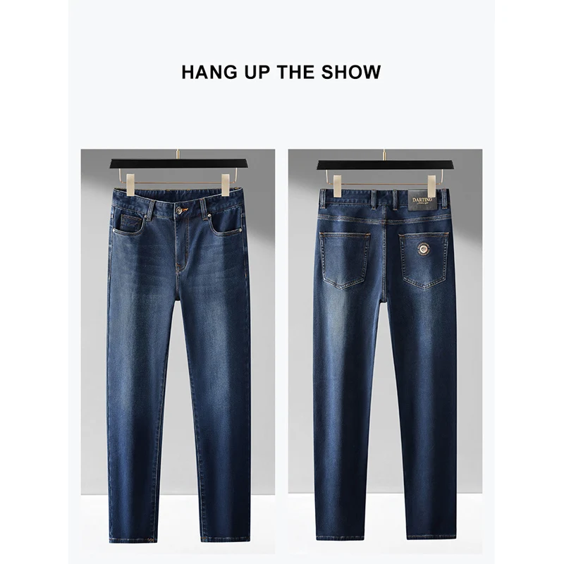 2023 New Jeans for Men Clothing Spring and Autumn Thick Comfortable Straight Jeans Men Moustache Effect Casual Denim Trousers
