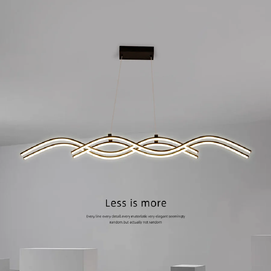 

Black Modern Simple LED Chandelier Creative Dining Room Island Long Hanging Lamp Restaurant Bar Coffee Shop Lighting Fixtures