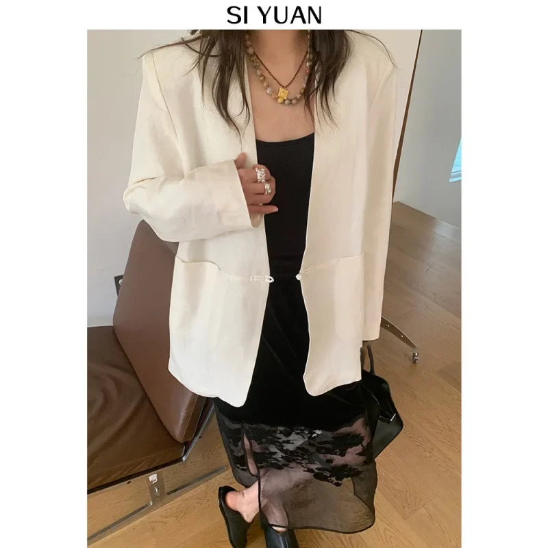 Элегантный женский Универсальный льняной пиджак на одной пуговице в современном