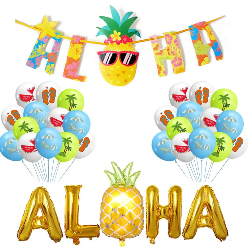 

Гавайские тропические технические украшения, гавайский баннер с ананасами, яркие цветные гирлянды, счастливое лето, декор алохи парти