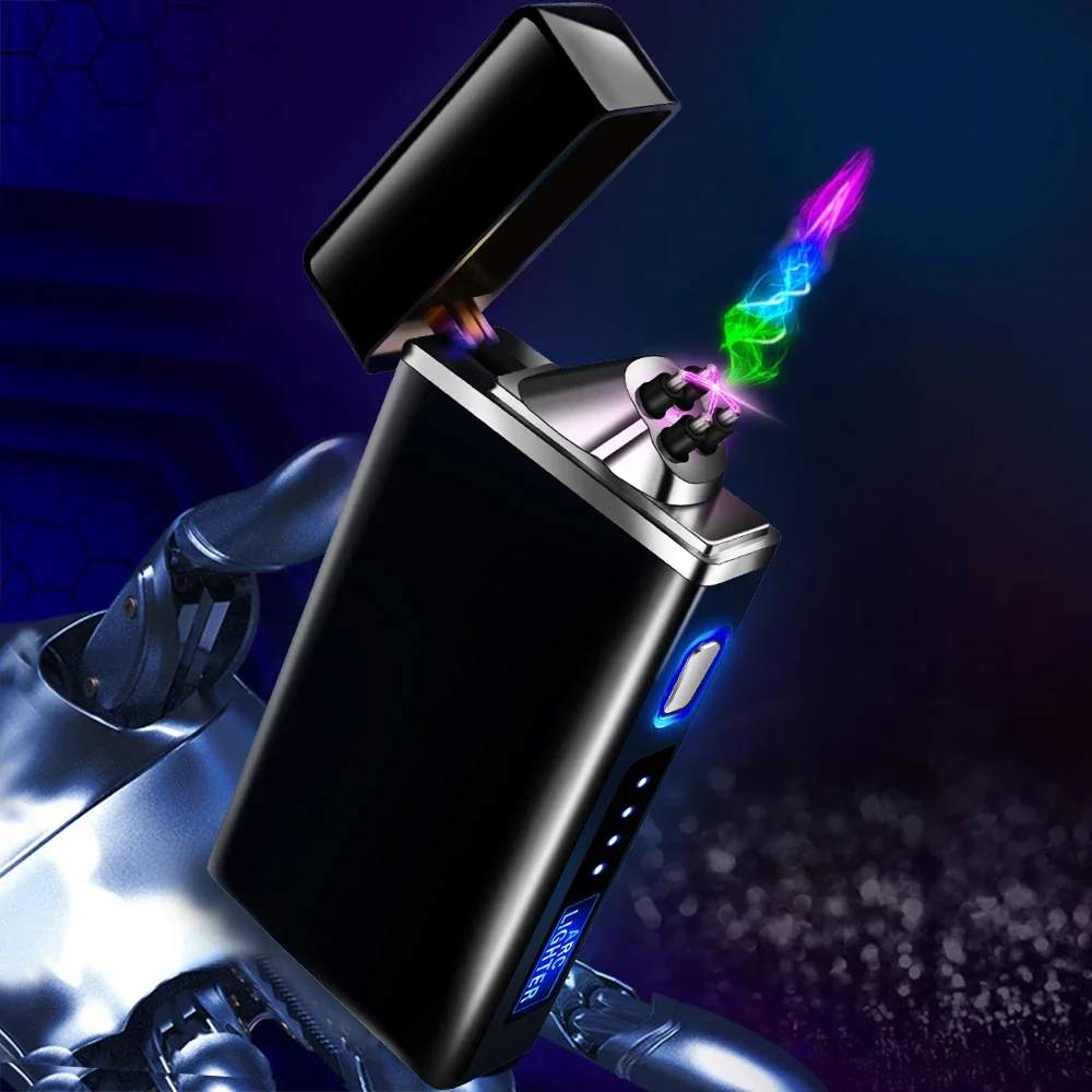 Новинка ветрозащитная Зажигалка для сигарет с двойной дугой и светодиодным