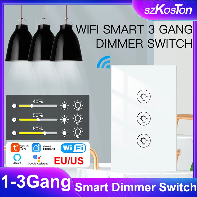 

Tuya WiFi Light Dimmer Switch 1/2/3 Gang US/EU Panel Switch Smart Light Brightness Adjustment Control for Alexa Google Home