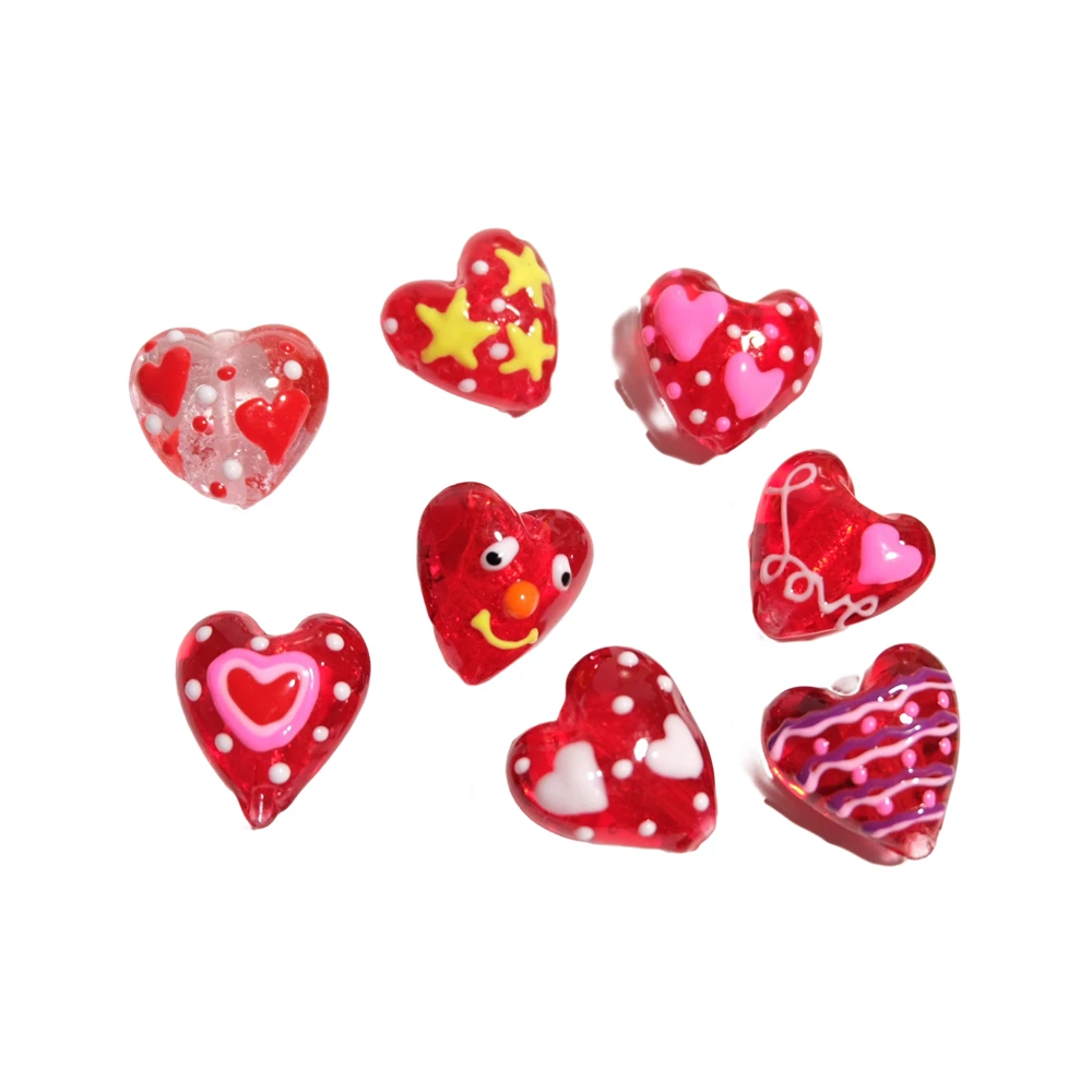 

10pcs Red Heart Handmade Lampwork Beads for Bracelet Necklace Earrings DIY Valentine's Day Gift Jewelry Making Accessories