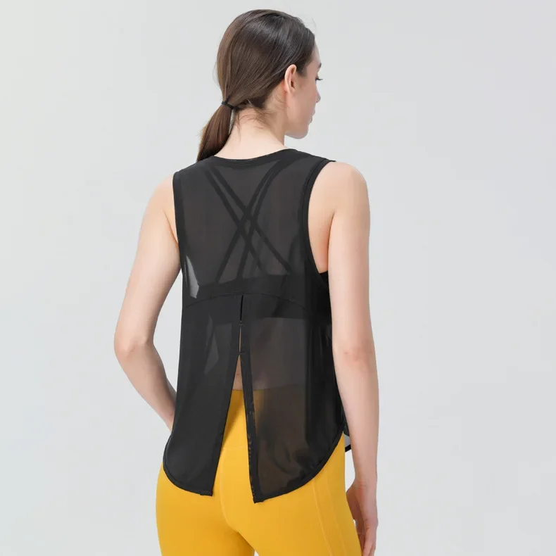 Майка женская сетчатая для йоги быстросохнущая футболка без рукавов дышащий