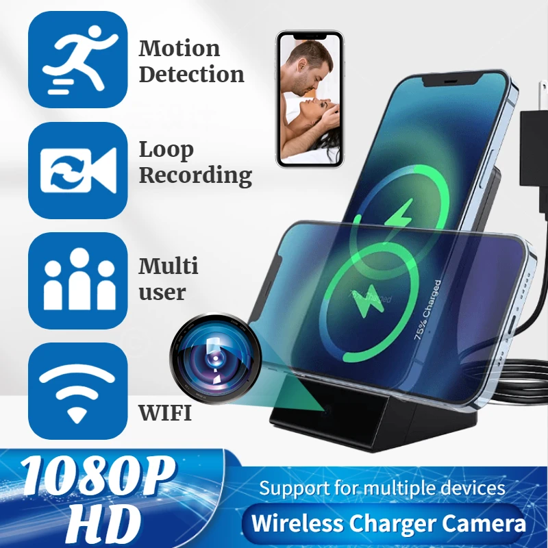 

1080P HD Mini Camera WIFI Wireless Charger Camera Infrared Night Vision Home Safety Nanny Cam Support Remote View Charger Cam