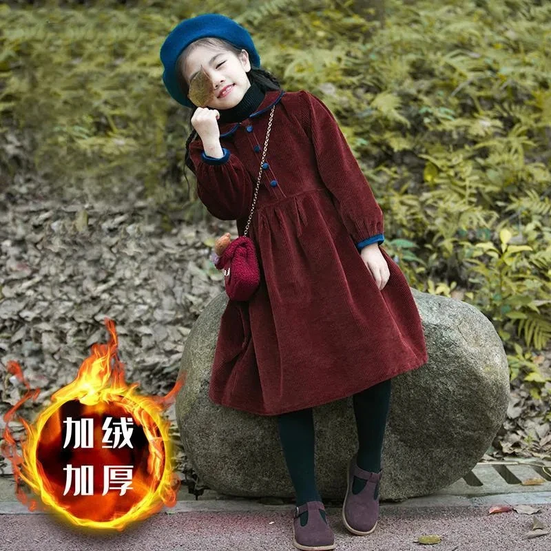 

Autumn Winter Kids Long Sleeve Dresses for Girls Thick Velvet Warm Princess Dress Children Girl Clothing Red Dress Girl 10 12 9