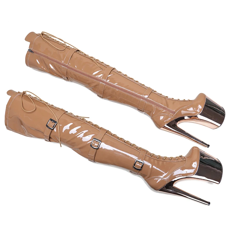 Leecabe  20CM/8inches Patent Upper High Heel platform Boots closed toe over knee Pole Dance boots