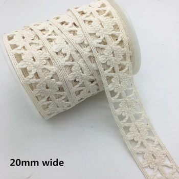 2 Yards/lot Apparel Sewing Fabric Ivory Cream Black Trim Cotton Crocheted Lace Fabric Ribbon Handmade Accessories 4