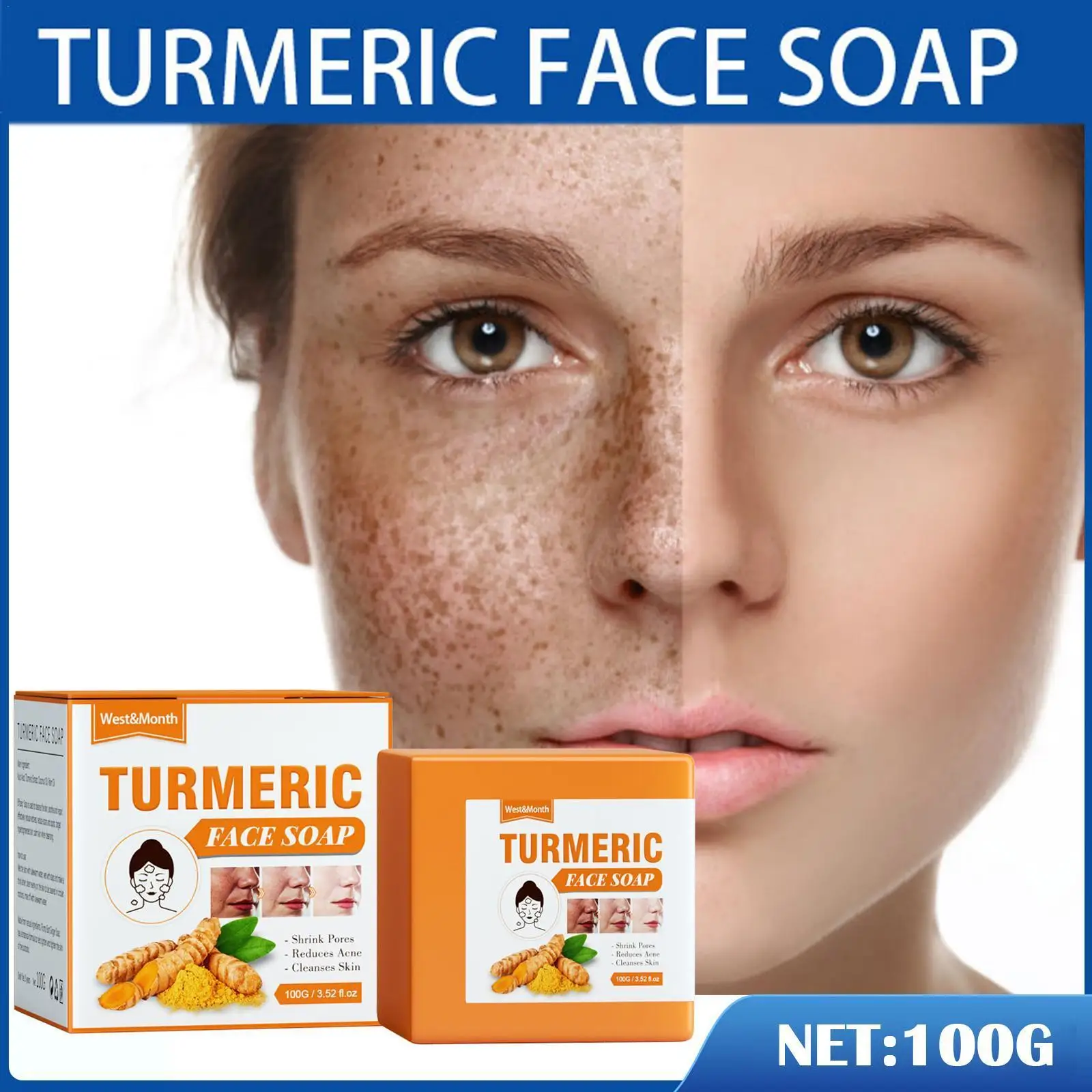 

100g Turmeric Face Soap Lighten Dark Spots Anti Acne Soaps Pimples Brighten Bath Skin Remove Ginger Pores Cleansing Body Sh K0G4