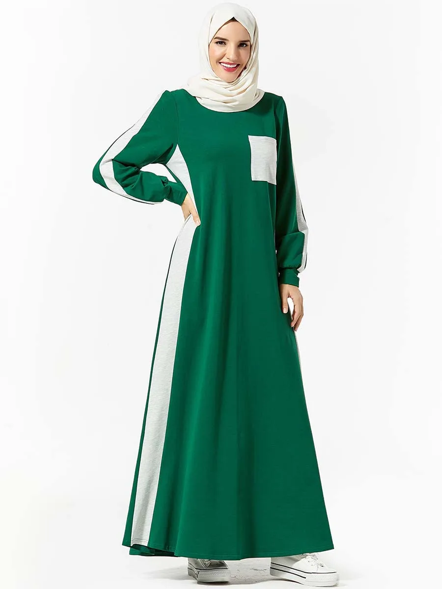 Весенне-осеннее Хлопковое платье, длинное Спортивное платье для студентов, платье большого размера с карманами в стиле пэчворк, Мусульманс...