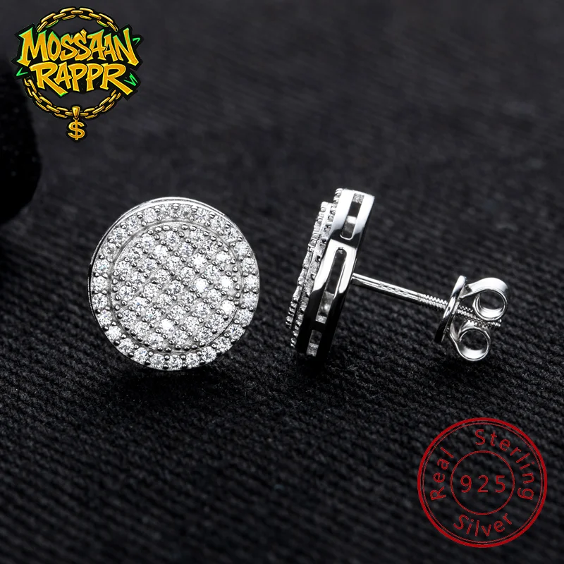 Фото MossanRappr 0,7 карата Муассанит Bling круглые серьги-гвоздики из стерлингового серебра 925 пробы модные ювелирные изделия в стиле хип-хоп подарки для женщин и мужчин №1