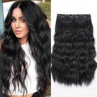 aisi hair synthetic 3 pcsset natural black hair clip in hair extensions long wavy for women dark brown heat resistant fiber