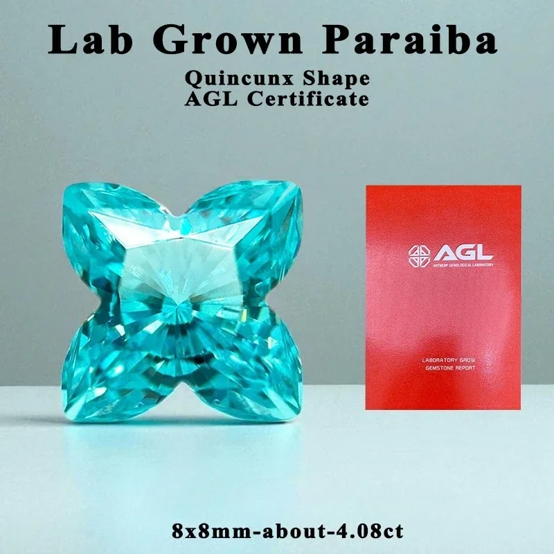 Фото Искусственно выращенный Paraiba с огранкой «Квинкункс», неоново-синий цвет, для изготовления ювелирных изделий своими руками, инкрустации колец и ожерелий, с возможностью выбора, сертификат AGL №2