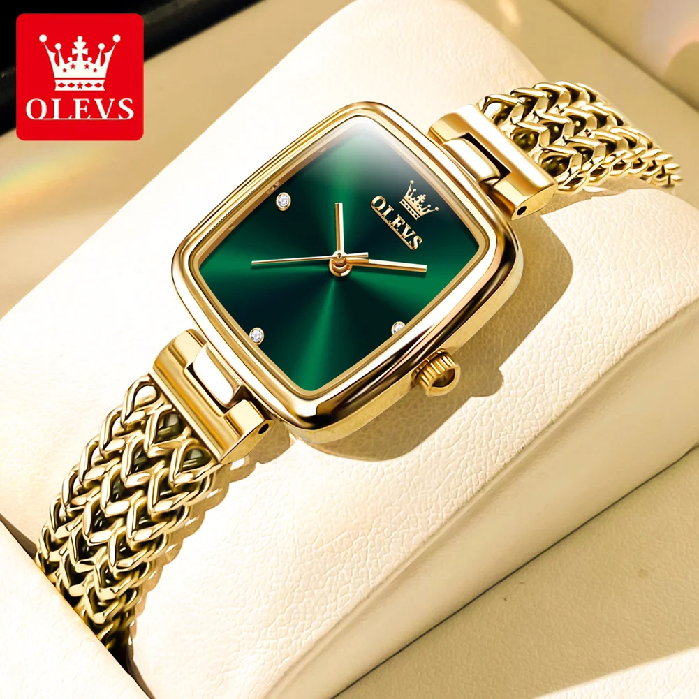 

2023 OLEVS Ladies Watches Top Brand Luxury Fashion Stainless Steel Gold Bracelet Watch Women GreenQuartz Clock Waterproof Watch