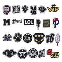 black badges iron on anime patches for punk clothes embroidered applique custom stickers repair embroidered patches for clothing