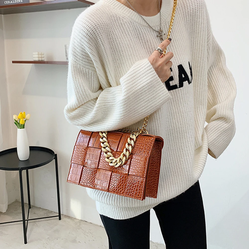 luxury alligator woven women crossbody bag designer chains handbags crocodile pattern shoulder bag fashion phone square flap new free global shipping