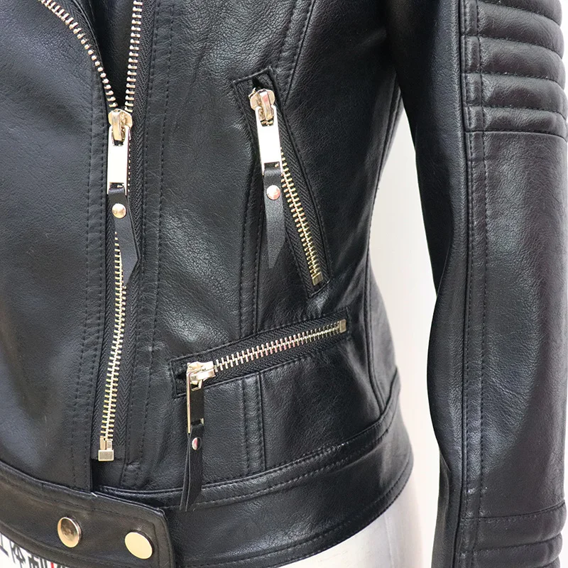 Fashion Female Autumn And Winte Slim Biker Short Coats Women's Synthetic Leather Motorcycle Jacket