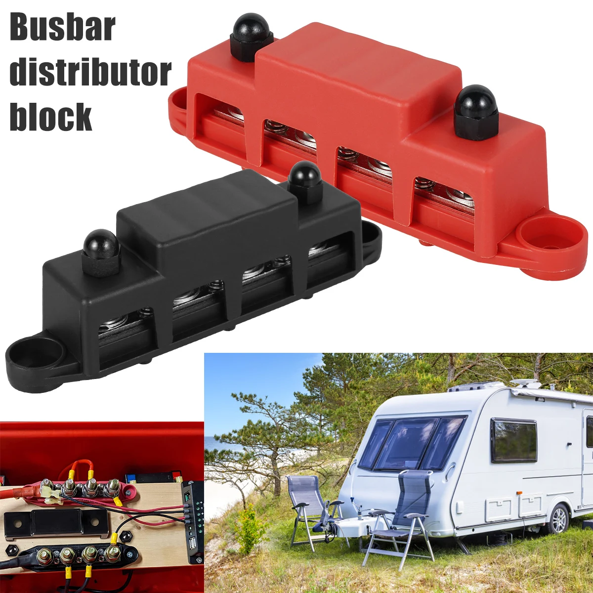 

Busbar Distributor Block 250A 48V 4 Post Power Distribution Block Bus Bar Pair Terminal Distribution Block 5/16" Posts For Cars