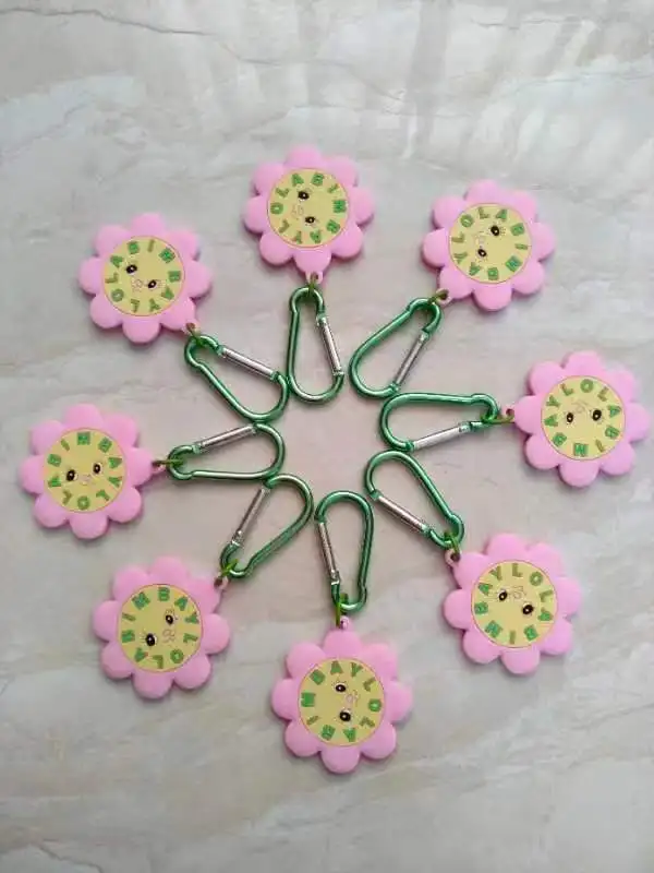 

New Fashion Women Green Stainless Steel Round Pink Face Sunflower Decorate Bimm Package Parts Keychain Span Party Gift