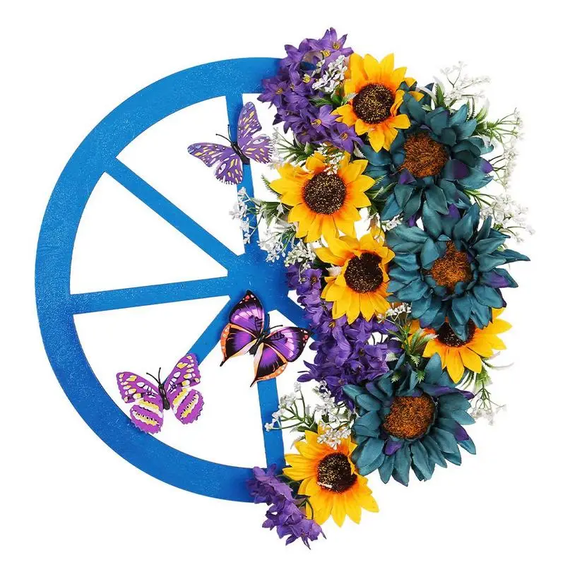 

Spring Wreath creative wheel-shaped front door wreath decorative Artificial Plant Flowers Ornament Seasonal Garland decor