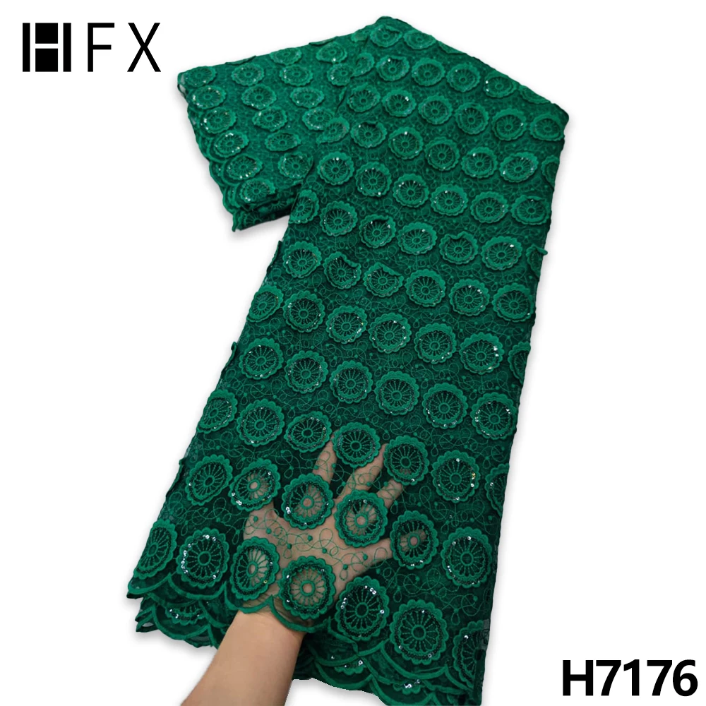

HFX блестки кружевные ткани 2022 африканская сетчатая кружевная ткань Высокое качество Нигерия французский тюль сетка кружева бусины для свадебного платья H7176