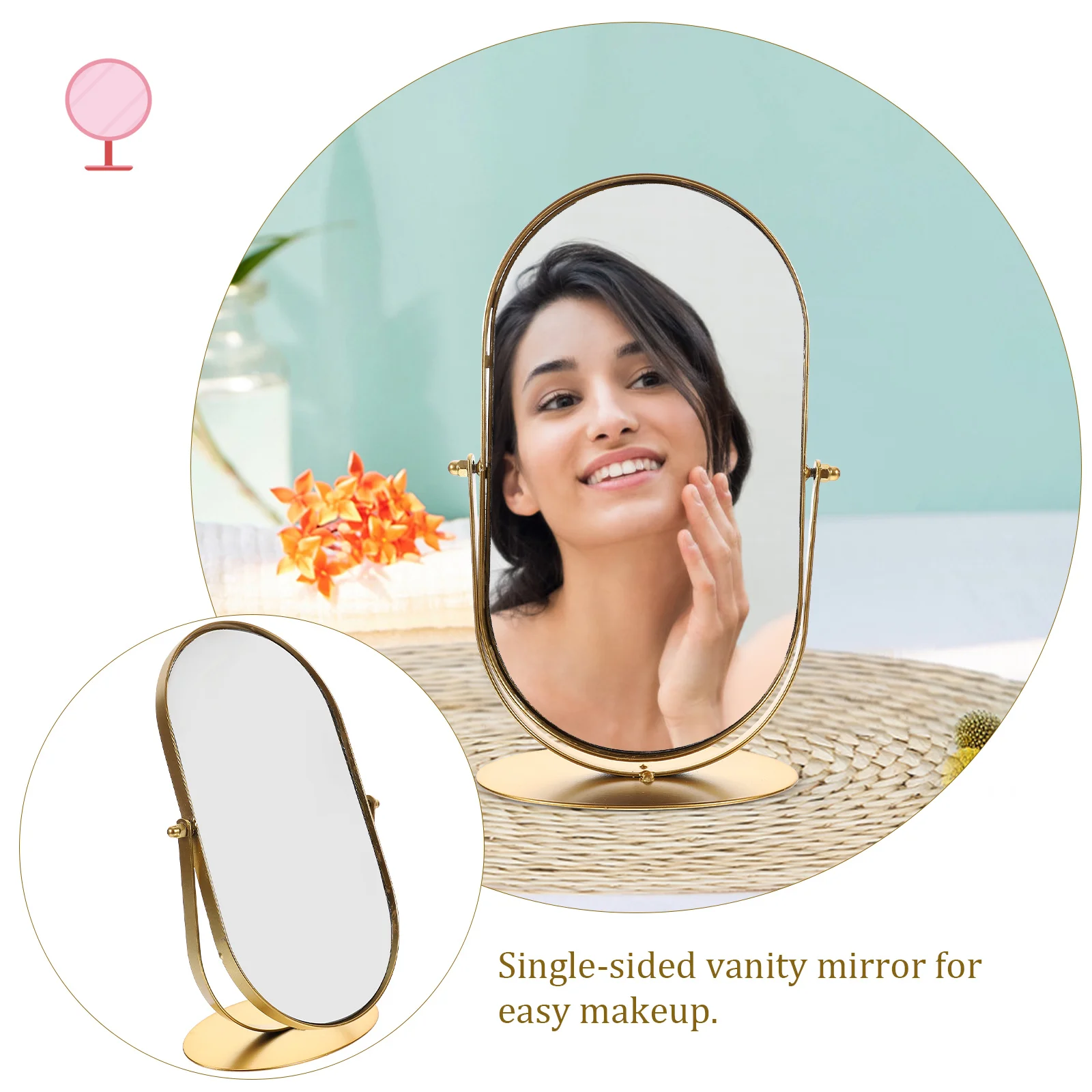 Зеркало односторонний металлический круглый туалетный столик в стиле ретро