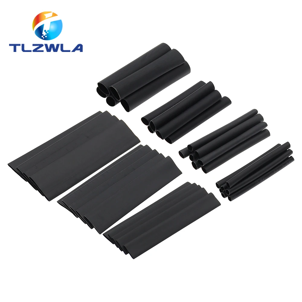 

127 шт. черные погодостойкие термоусадочные трубки в ассортименте, набор трубок, электрическое соединение, Электрический кабель