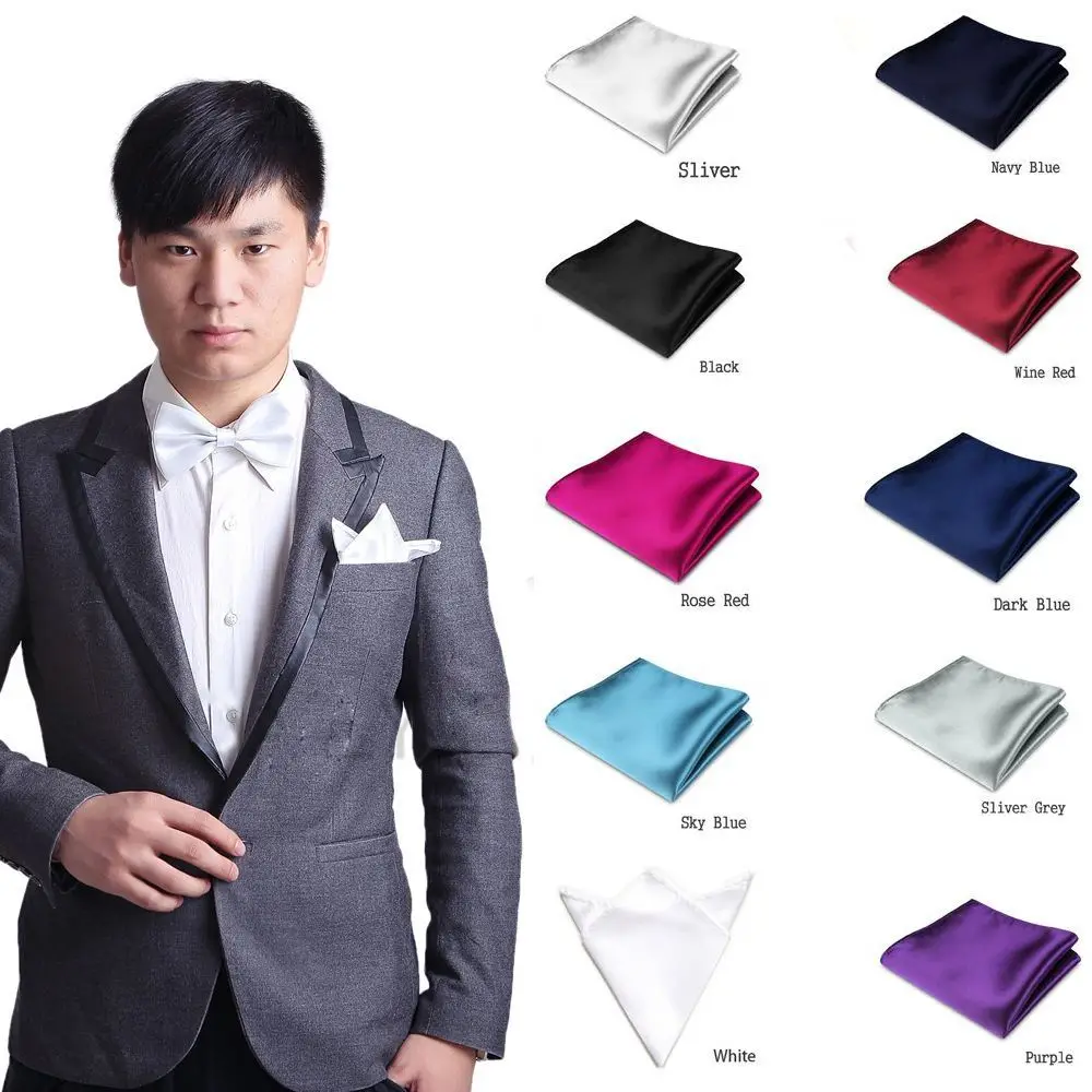 

1 Pc Party Wedding Square Pocket Towel Solid Color Handkerchief Plain Satin