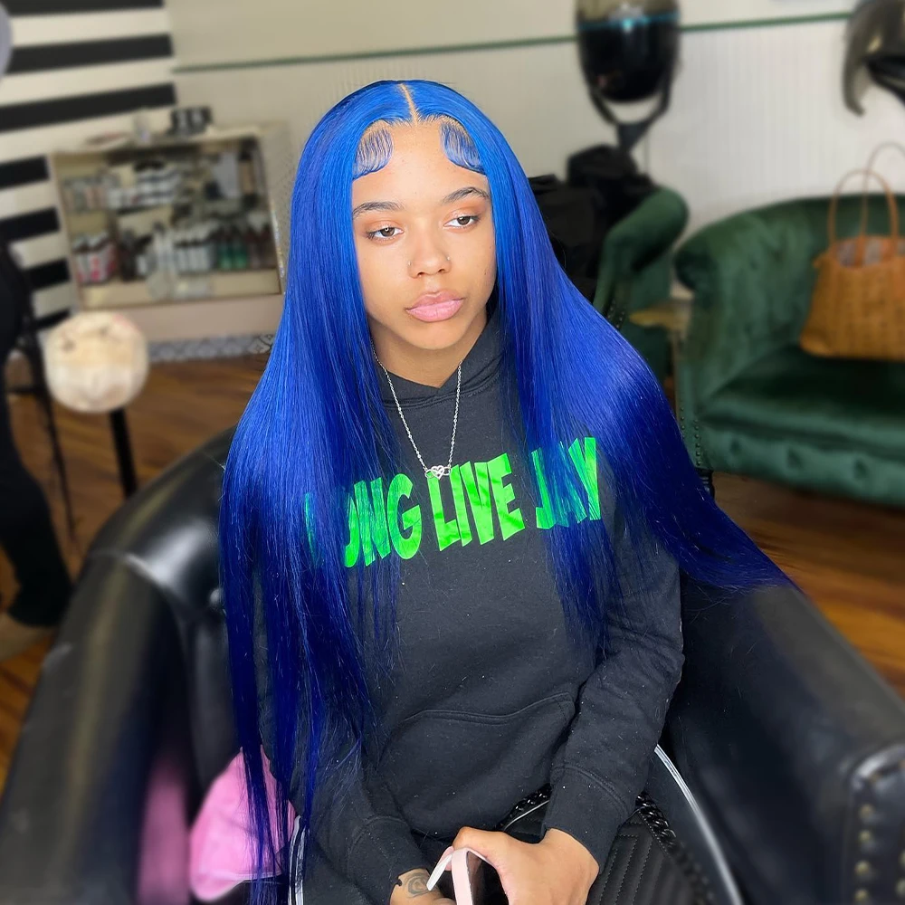 

Blue Color Body Wave 13X4 Transparent Lace Front Wig Brazilian Colored Blue Human Hair Wigs For Women Remy Preplucked Lace Wigs