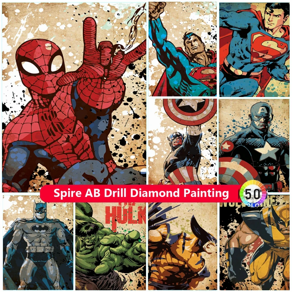 

Marvel Movie Diy AB Diamond Painting Embroidery Spiderman Iron Man Captain American Art Cross Stitch Mosaic Home Decor Kids Gift