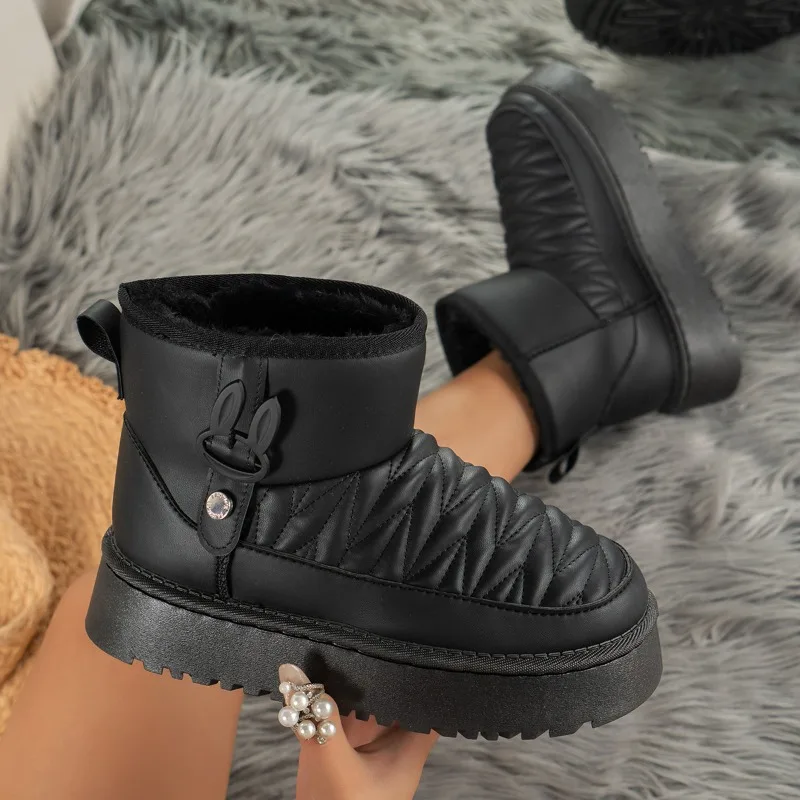 

Women Fashion Warm Plush Snow Boots 2023 Winter Designer Round Toe Platform Shoes Female Waterproof Short Boots Zapatos De Mujer