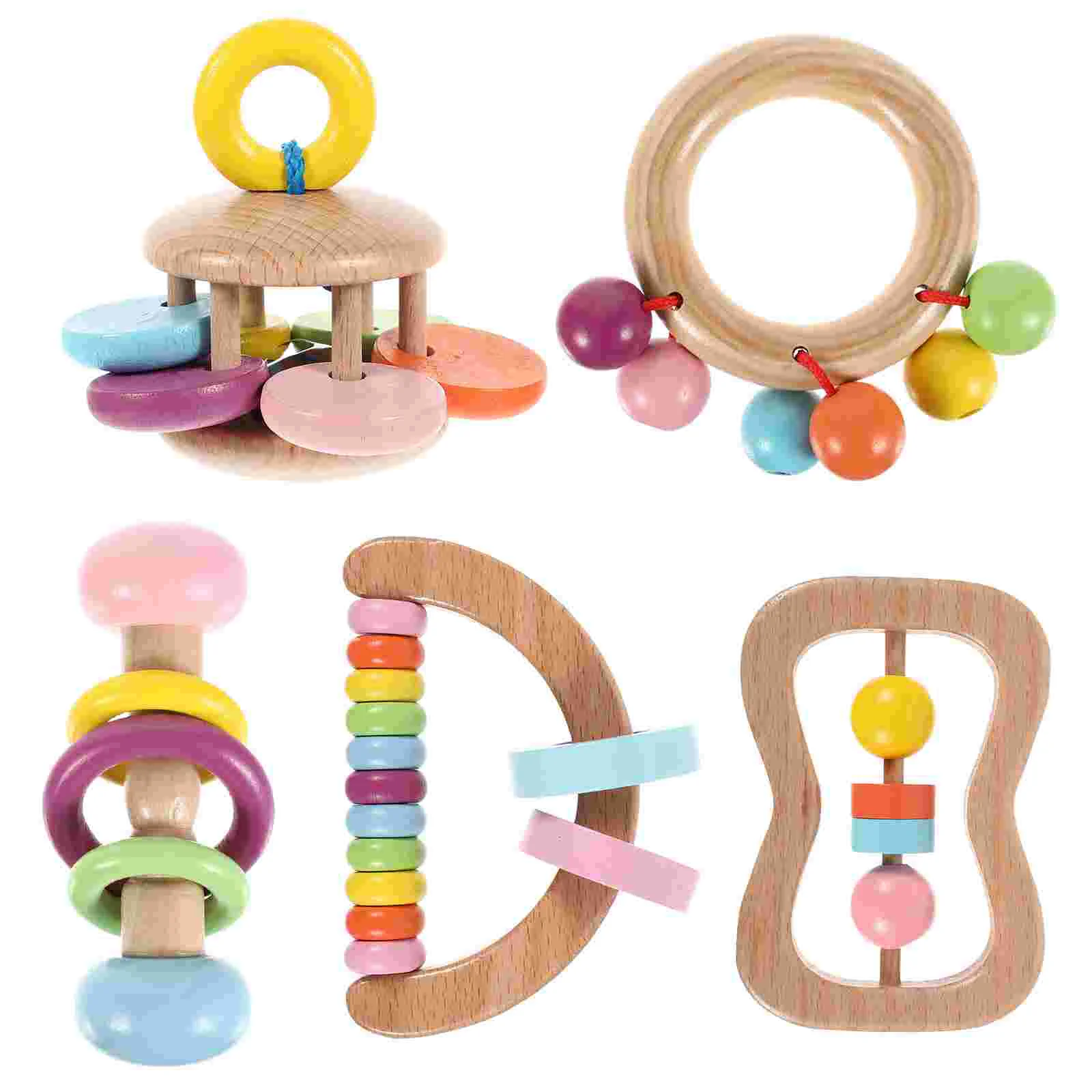 

5pcs Funny Baby Grab Handbell Wood Infant Rattle Playthings Rattle