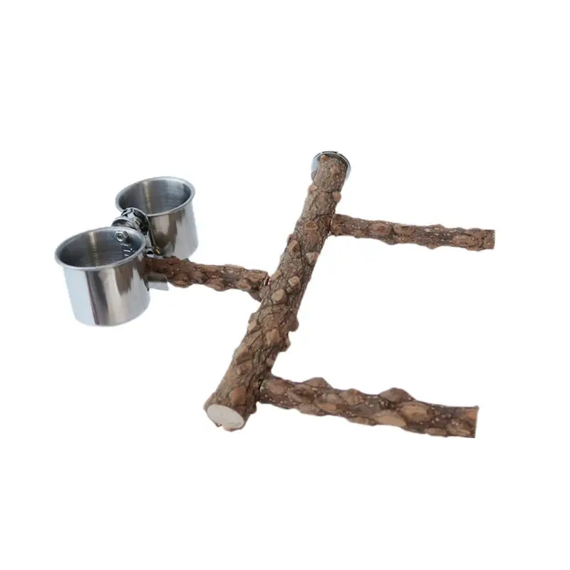 

Parrot Perch Nature Wood Prickly Bird Stand Feeding Cup Grinding Stick Platform
