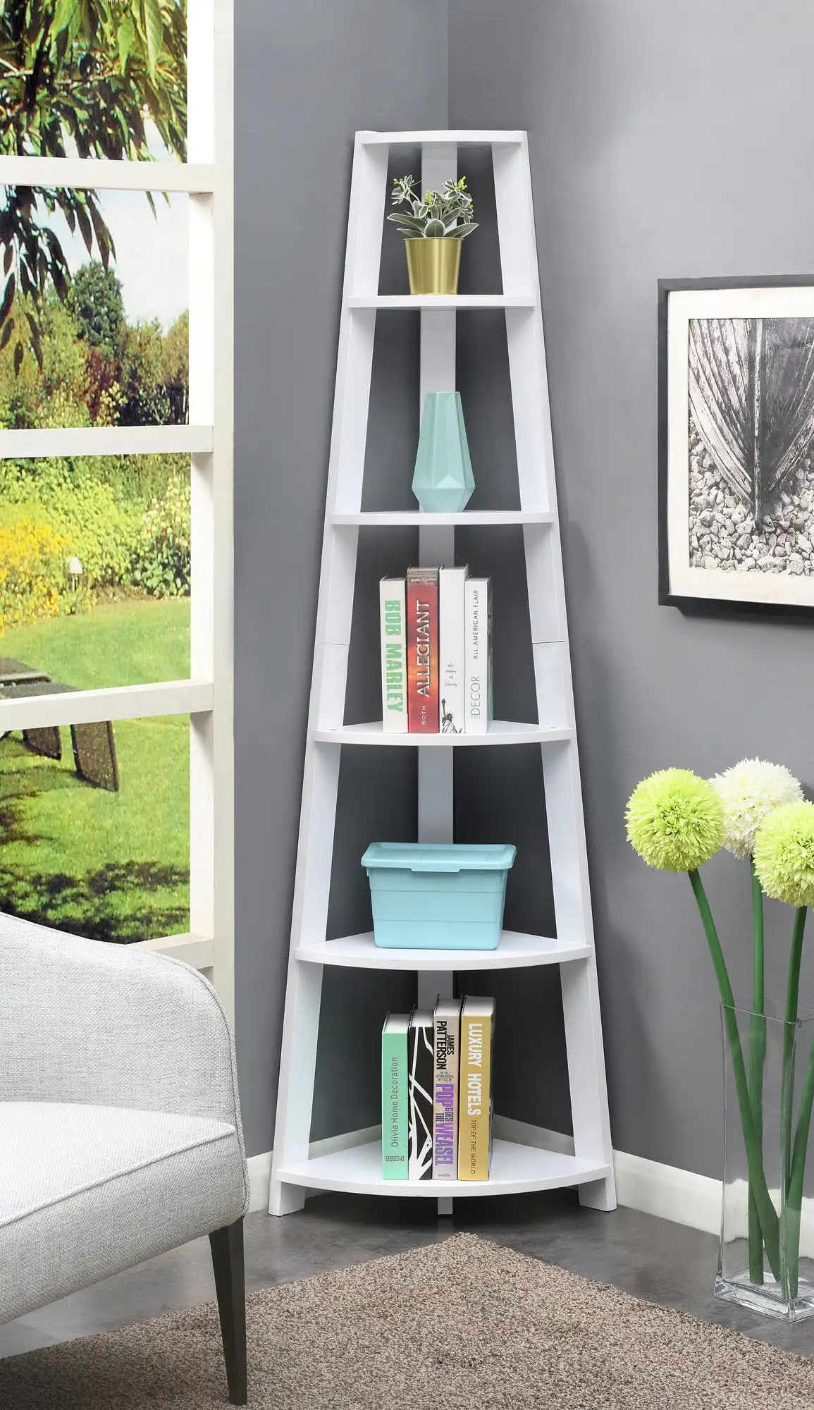 

Convenience Concepts Newport 6 Tier Corner Bookshelf, White