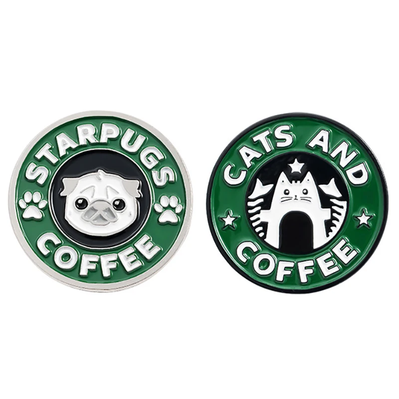 

Kitten Coffee Pins Dog Coffee Pins Cute Cartoon Pug Puppy Cat Cafe Pins Backpack Clothing Alloy Enamel Lapel Pins Brooches