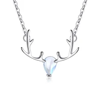 fashion antler pendant necklace moonstone clavicle chain simple elk necklace woman christmas valentines day gift for girlfriend