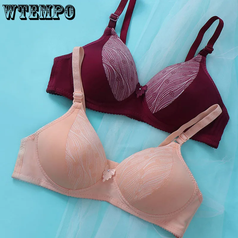 

Gathered Bra Women Push Up Bralette Pink Lace Wire Free Gathering Sexy A B Cup Breast Thin Comfortable Underwear Lingerie