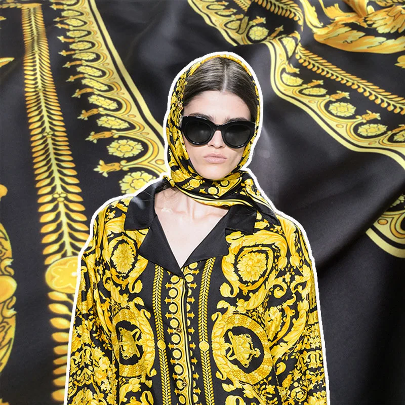 

Brand baroque fashion digital printing fabric stretch satin cloth yard pring and summer pajamas handmade fabric for dress