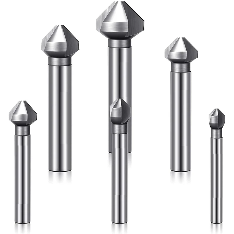 

Countersink Drill Bit Set For Metal, 6Pcs HSS 3 Flute 90 Degree Chamfering Tool Bit Chamfer Countersink End Mill Cutter