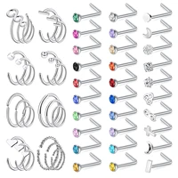 aoedej 44 60pcslot stainlsee steel nose piercing jewelry set crystal nose studs women gift nose ring gold color septum piercing
