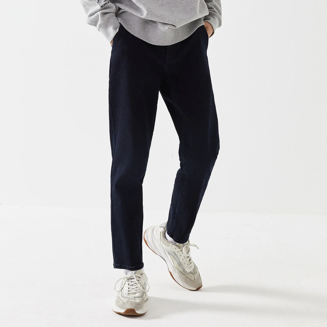 Metersbonwe Men's Straight Winter Jeans Thick Long Warm Denim Trousers Korean Trend Cashmere Casual Traditional Pencil Jeans