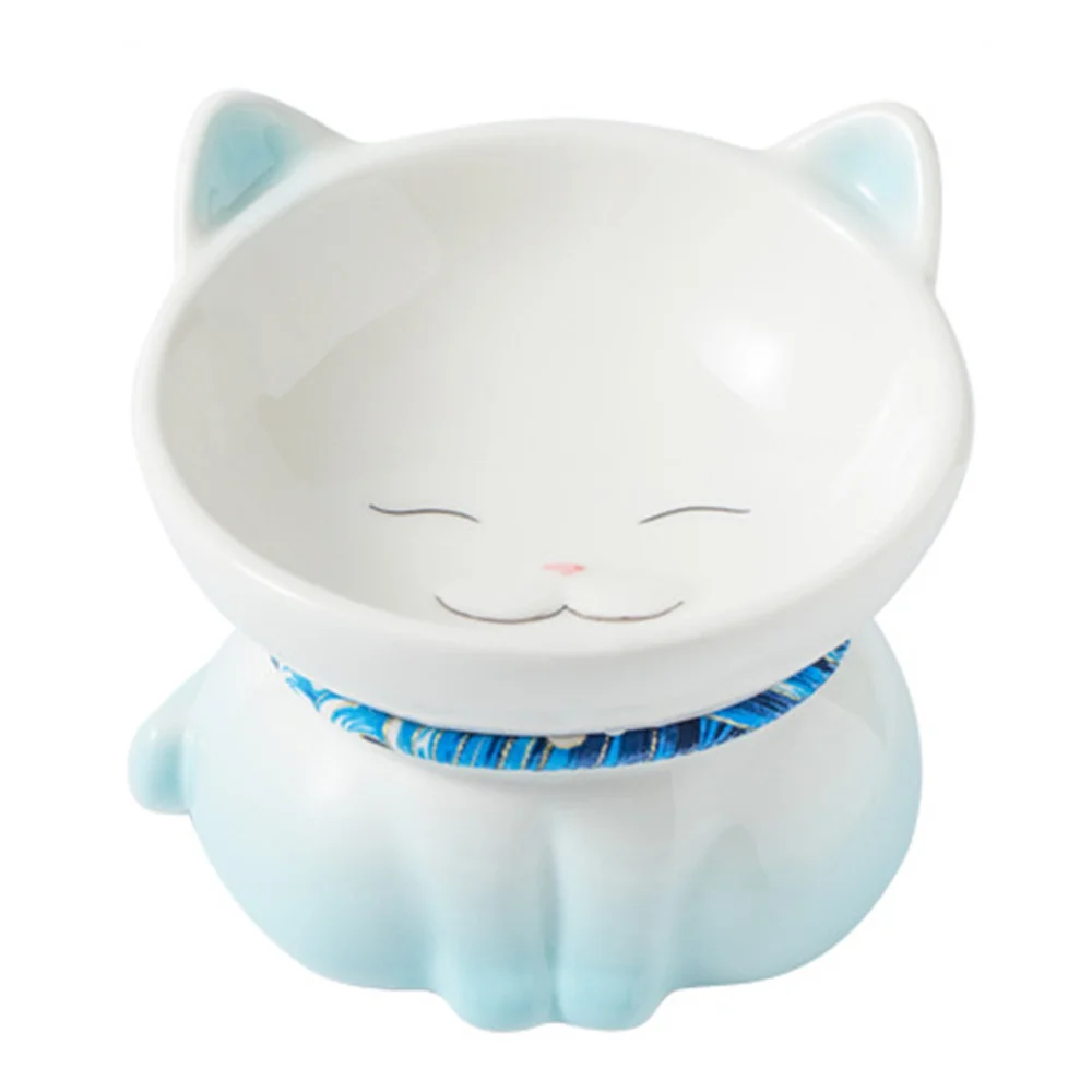 

Ceramic Cat and Dog Bowl Overhead Plate Neck Guard Overturning Pet Food Feeder Supplies Cat Small Dog Pet Bowl(Blue)