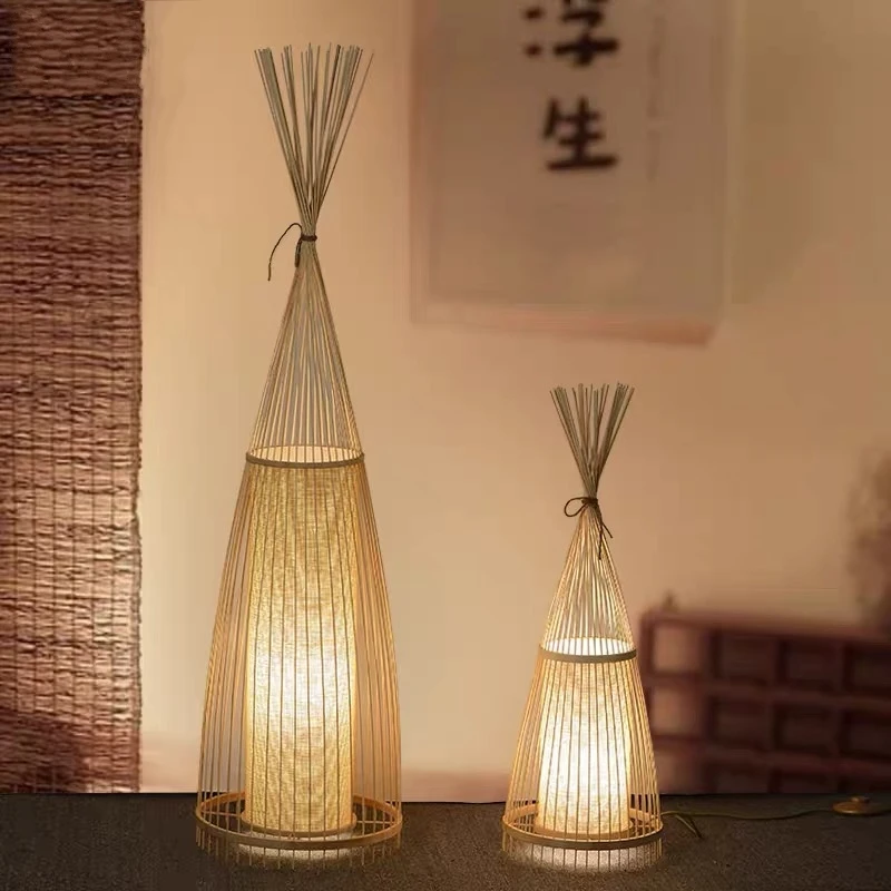

Bamboo Floor Lamp Living room Studio Bed Side Lamp tea room LED standing lamp Living Room Bedroom Decor Indoor Lighting