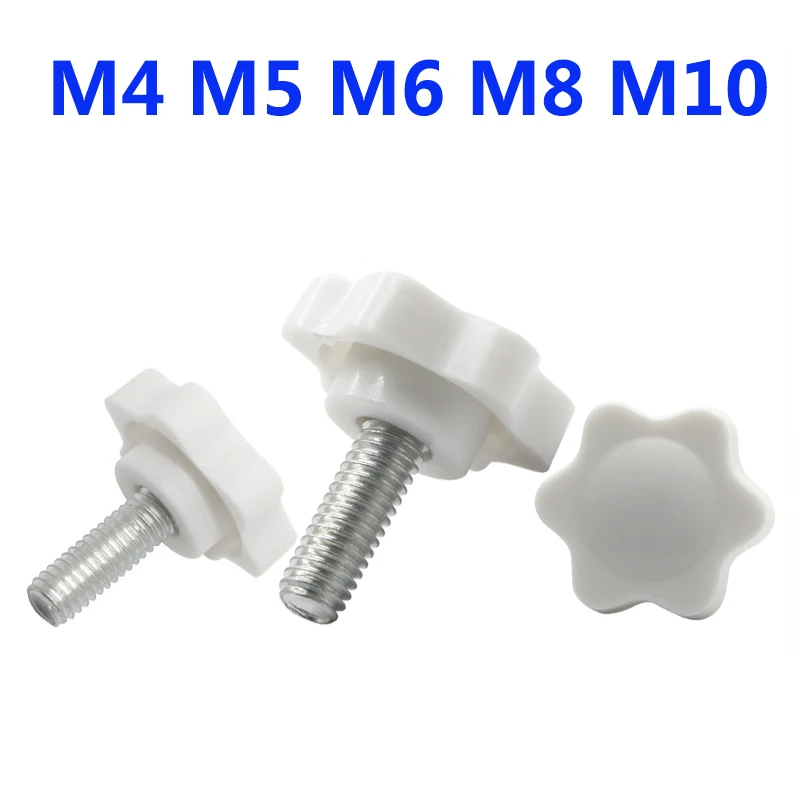 

White Star Shape Thread Clamping Handle Bolt Bakelite Hand Knob Tightening Screw Industry Equipment Plastic Steel M4 M5 M6M8M10