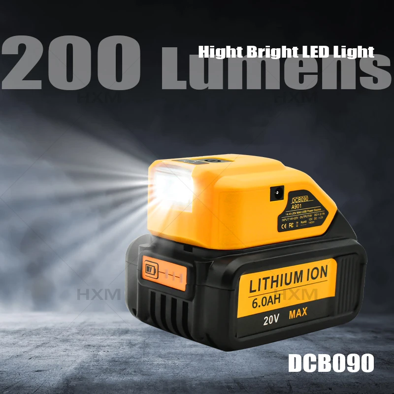 

NEW DCB090 Converter Charger 2A 2 USB Charging Ports Output Adapter For DEWALT DCB200 DCB204 14.4V 18V 20V Li-ion Battery Device