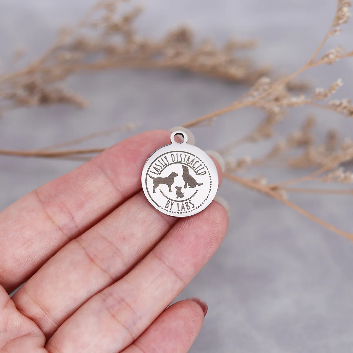 

3Pcs/lot Easily Distracted By LABS Laser Engraved Stainless Steel Charm Necklace Accessories Charms For Jewelry Making DIY